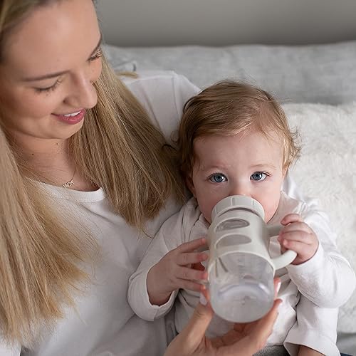 Dr. Brown's Milestones 100% Silicone Baby Bottle Handles, Wide-Neck, Removable Easy-Grip Transitional Sippy Cup Handles, Light Blue, Green, Gray, 4m+, 3 Pack - Jamouz