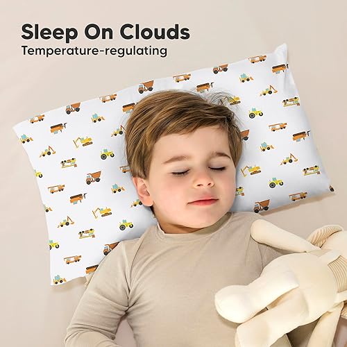 Toddler Pillow with Pillowcase - 13x18 My Little Cuddly Pillow, Viscose Derived From Bamboo Nursery Toddler Pillows for Sleeping,Kids Pillow,Small Travel Pillows,Mini Toddler Bed Pillow (Meadow) - Jamouz