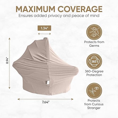 MOZAH Baby Multi-Use Cover: 9-in-1 Car Seat Covers Canopy Cover, Breathable Breastfeeding Cover, Stroller Cover & More, Boys & Girls Shower Gifts (Warm Taupe) - Jamouz