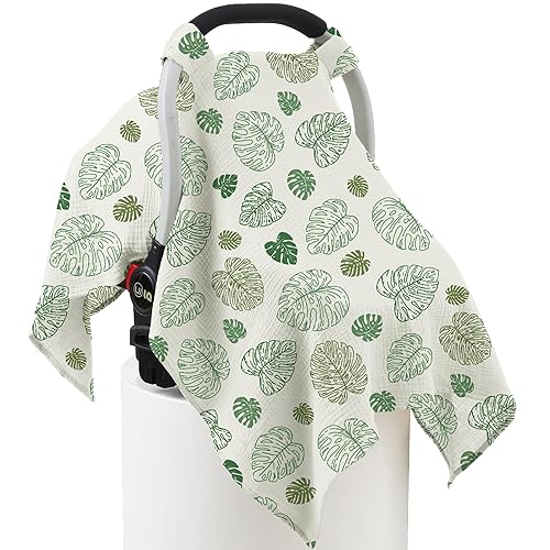100% Muslin Cotton Car Seat Cover Baby, Carseat Canopy Cover, Universal Fit Stroller Covers for Boys and Girls (Roman Green) - Jamouz