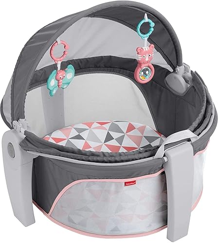 Fisher-Price Portable Bassinet On-The-Go Baby Dome, Travel Play Space with Developmental Newborn Toys & Canopy, Rosy Windmill - Jamouz