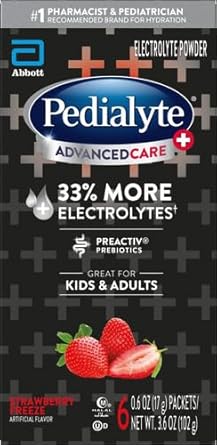 Pedialyte AdvancedCare Plus Electrolyte Powder, with 33% More Electrolytes and PreActiv Prebiotics, Strawberry Freeze, Hydration Drink Powder Packets, 0.6 oz, 6 Count - Jamouz