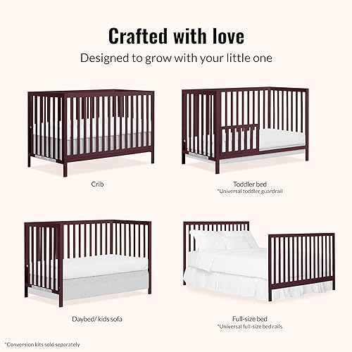 Synergy 5-In-1 Convertible Crib In White, made of New Zealand Pine wood, JPMA & Greenguard Gold Certified, features 3 mattress height settings - Jamouz
