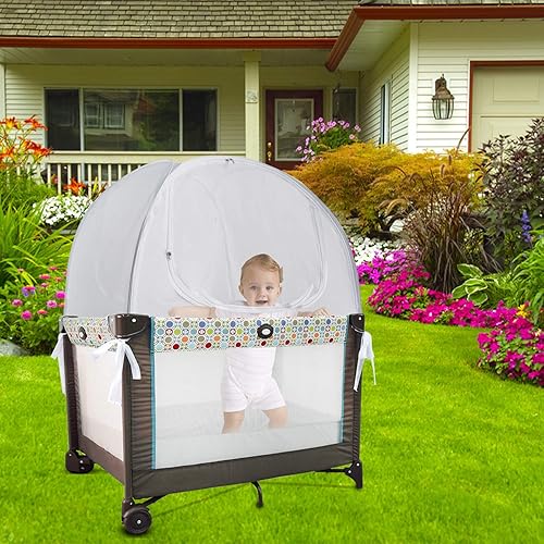 Baby Crib Tent Safety Net, Durable Strong Self-Locking Zippers, Protects from Climbing Out and, Insects, Mosquitoes, Installs with Rods (Crib 52.25' - 28.25') - Jamouz