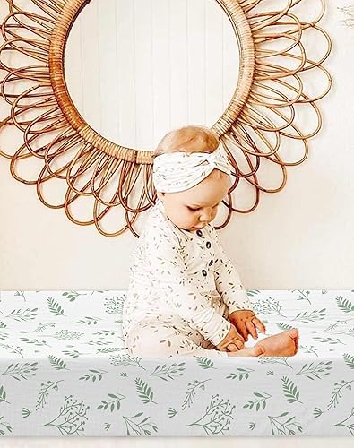 Changing Pad Cover for Baby Boy Girl 2 Pack, Muslin Changing Table Pad Covers with Boho Style, Neutral Nursery Bedding Essentials Soft and Breathable(Dusty Rose & Flower-A) - Jamouz