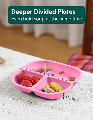 BABELIO Powerful Suction Plates for Baby and Toddler, 100% Food Grand Silicone, Divided, BPA Free, Microwave & Dishwasher Safe, Stay Put, 3 Pack - Jamouz
