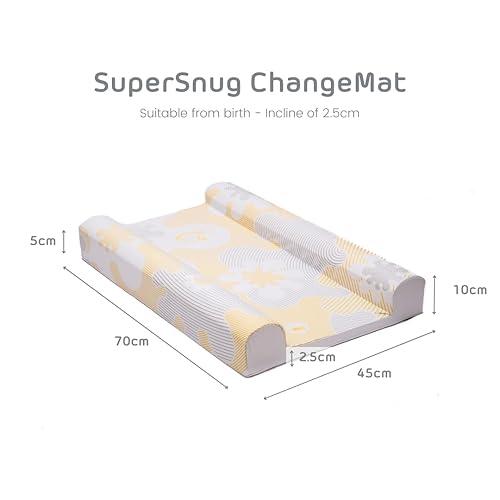 SuperSnug Luxury Anti-Roll Wedge Inclined Baby Changing Mat, Lemon/White, Waterproof, Wipe Clean, Non-Toxic PVC Raised bolsters from Birth Upwards - Jamouz