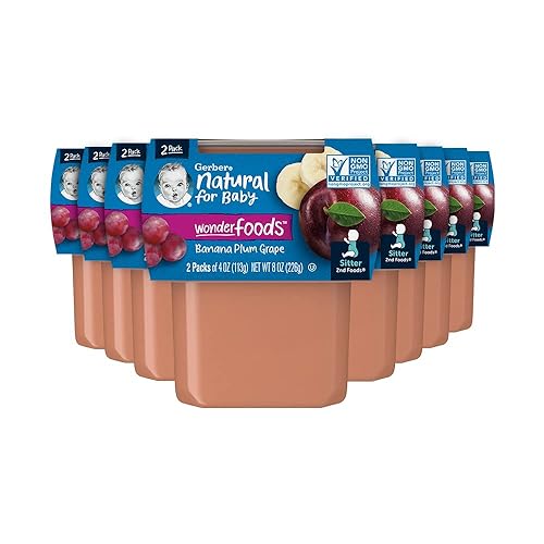 Gerber 2nd Foods Banana Blackberry Blueberry 4 Ounce Tubs, 2 Count (Pack of 8) - Jamouz