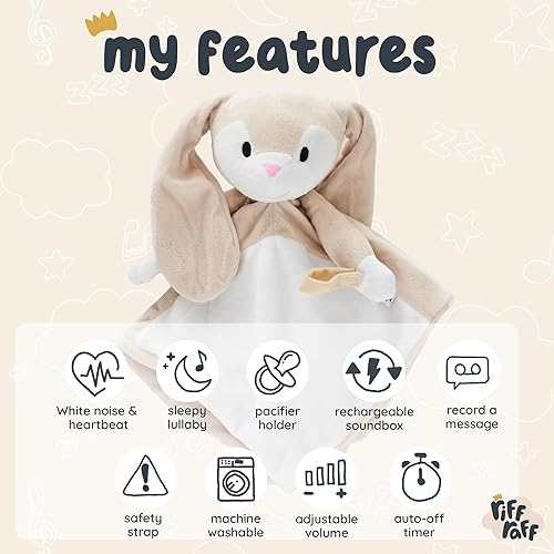 Riff Raff Bunny Sleep-Soother Unique Lullaby, Heartbeat & White Noise Plush, Washable, Portable, Perfect Sleep Aid - Jamouz
