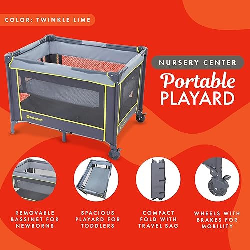 Baby Trend Portable Playard with Bassinet, Twinkle Lime - Jamouz