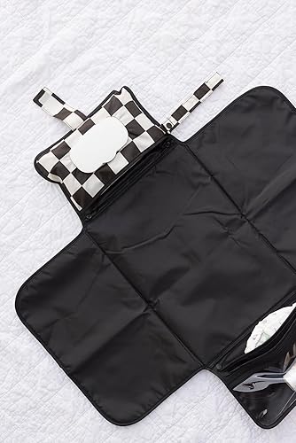 Tiny Twinkle Portable Diaper Changing Pad, Foldable Waterproof Baby Change Pad for Newborn Girl & Boy with Smart Wipes Pocket (Beige Checkers) - Jamouz