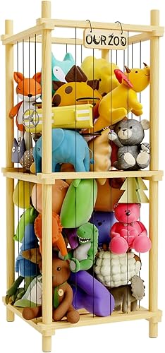 Stuffed Animal Zoo Storage Cage Wooden, 41''(3.4ft) Wood Large Stuffed Animal Storage Basket, Toy Storage for Big Stuffed Animals, Large Toy Chest for Kids Girls Boys Toy Organizer Holder - Jamouz