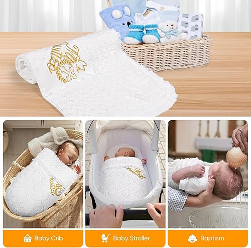 Baby Blanket Baptism Christening Gifts for Girl Boys Baby Easter Dedication Church Gifts Mi Bautizo White Soft Crochet Shawl Towel - Jamouz