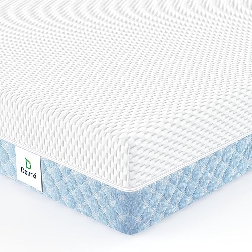 Mini Crib Mattress, 38x24X4 Inch Dual Sided Comfort Gel Memory Foam Mattress, Breathable Premium Baby Mattress for Mini and Portable Cribs w/Removable Outer Cover - White&Blue - Jamouz