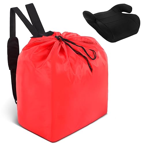 Booster Seat Travel Bag for Airplane Durable Backless Car Seat Bags Cover for Waterproof Foldable Airport Check Backpack with Padded Shoulder Straps(Red,Solid Color Style) - Jamouz