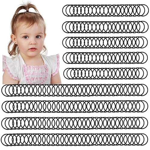 300PCS Black Elastic Hair Ties,2.2cm in Diameter No Crease Small Hair Elastics, Finger Rubber Hair Elastics Hair Ponytail Holders for Women Girls Toddlers Kids - Jamouz