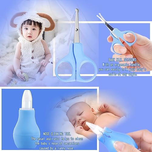 Baby Care Kits,Baby Grooming Kit,10 in 1 Newborn Essentials Must Haves,Baby Nail Clippers Baby Brush Baby Comb Earpick Nose Cleaning Tool Baby Nail File Nursing Baby Kit （Blue） - Jamouz