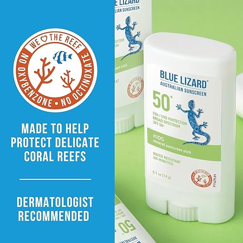 BLUE LIZARD Mineral Sunscreen Stick with Zinc Oxide SPF 50+ Water Resistant UVA/UVB Protection Easy to Apply Fragrance Free, Kids, Unscented, 0.5 oz - Jamouz