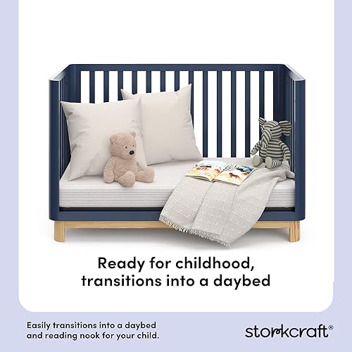 Storkcraft Santos 3-in-1 Convertible Crib (White with Natural) – GREENGUARD Gold Certified, Fits Standard Crib Mattress, Converts to Toddler Bed, Modern Style, Rounded Designer Details - Jamouz