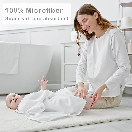 Viviland Baby Towels and Washcloths, Soft Absorbent Pink Baby Bath Towel Set, Elephant Hooded Towels with 5 Infant Face Washcloths (6 Pieces) - Jamouz