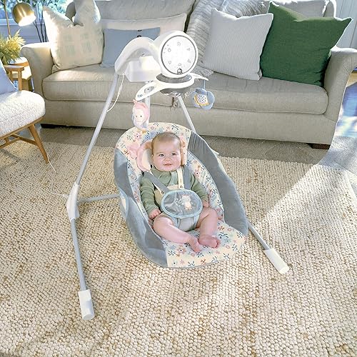 Ingenuity InLighten 5-Speed Baby Swing - Swivel Infant Seat, 5 Point Safety Harness, Nature Sounds, Lights - Nally Owl - Jamouz
