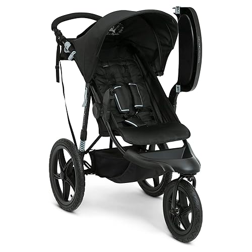 Delta Children Apollo Jogging Stroller - Shock Absorbing Frame with Large Canopy & Recline - Car Seat Compatible, Black - Jamouz