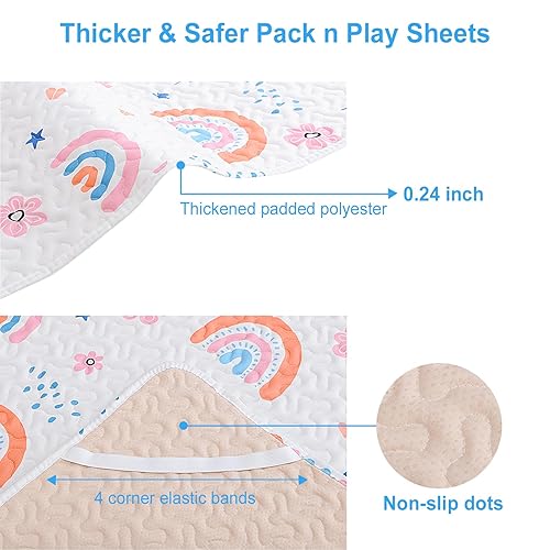 Quilted Pack n Play Sheet Fitted, Breathable Thick Pad for Pack and Play Mattress, Pack and Play Mattress Sheet fits Graco, Portable Mini Cribs, Play Yards, Padded Playpen Protector Cover - Jamouz