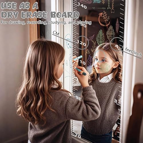 Growth Chart Mirror,Mirror Growth Chart for Wall, Growth Chart Mirror for Wall,Children's Growth Chart Mirror, Puzzle Mirror Growth Chart, Foldable Height Measuring Mirror, Bedroom Wall Decor - Jamouz