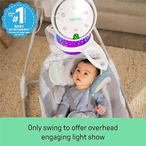 Ingenuity InLighten 5-Speed Baby Swing - Swivel Infant Seat, 5 Point Safety Harness, Nature Sounds, Lights - Nally Owl - Jamouz