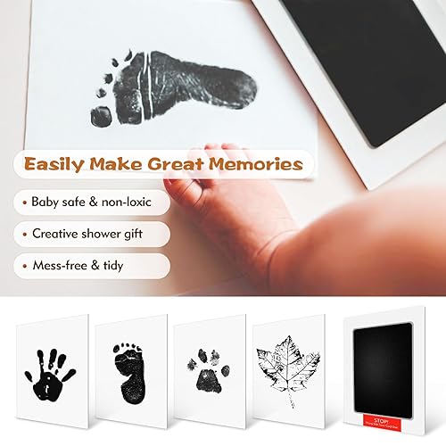 Baby Footprint Kit, 4-Pack Inkless Hand and Footprint Kit, Clean-Touch Baby Hand and Footprint Kit Dog Paw Print Kit Dog Nose Print Kit for Newborn and Pet, 4 Ink Pads and 8 Imprint Cards - Jamouz