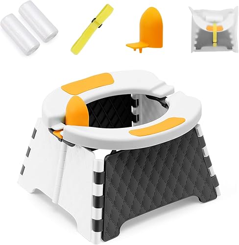 Toddler Portable Potty Training Seat for Kids Baby Foldable Toilet Child Travel Potty in Car Camping Potty Chair Seat for Indoor Outdoor, with 60 Disposable Bags - Jamouz