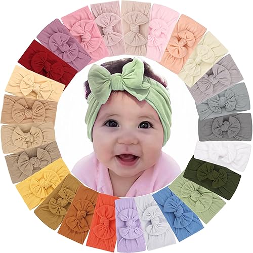 25PCS Baby Nylon Headbands Soft Hairbands Hair Bow Elastics for Baby Girls Newborn Infant Toddlers Kids - Jamouz