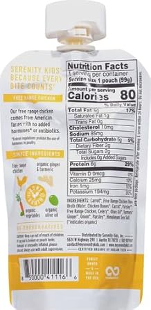 Serenity Kids Bone Broth Puree Made with Organic Veggies - Clean Label Project Purity Award Certified - 3.5 Ounce BPA-Free Pouch - Free Range Turkey Bolognese - 6 Count - Baby Food Turkey Bone Broth - Jamouz