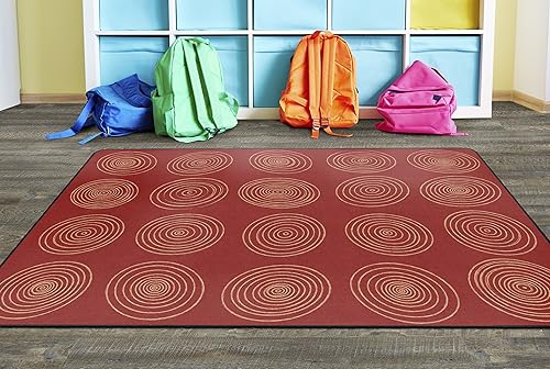 Flagship Carpets Circles Abstract Educational Area Rug for Kids Room Seating Décor, Children's Classroom, Play Carpet for Teaching and Playroom, Seats 20, 6' x 8'4', Brick - Jamouz