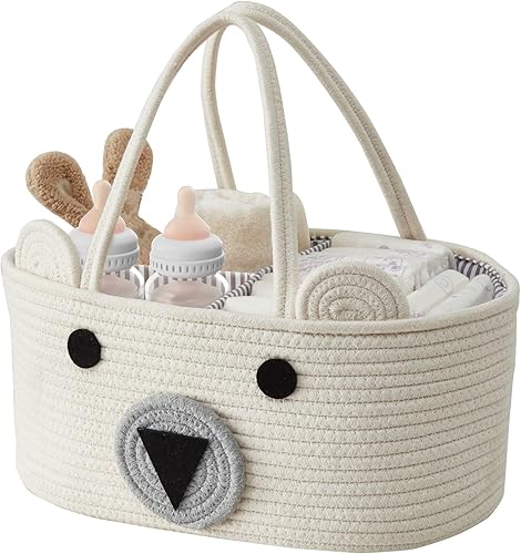 DECOMOMO Diaper Caddy Organizer, Nappy Caddy, Woven Baby Basket (Spiral Beige & White, Large) - Jamouz
