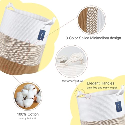COMSE Extra Large Blanket Basket, High Storage Basket, Tall Rope Laundry Basket, 15.7”x 21.7”, Cotton Rope Basket, XXXL Laundry Basket, Toy Basket, Clothes Baskets,White/Cadet Blue/Navy Blue - Jamouz