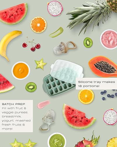 Hippypotamus Baby Food Feeder & Freezer Tray - Silicone Fruit Feeder - Pacifier Teething Toys - 2 Extra Pouches - Set of 2 - Jamouz