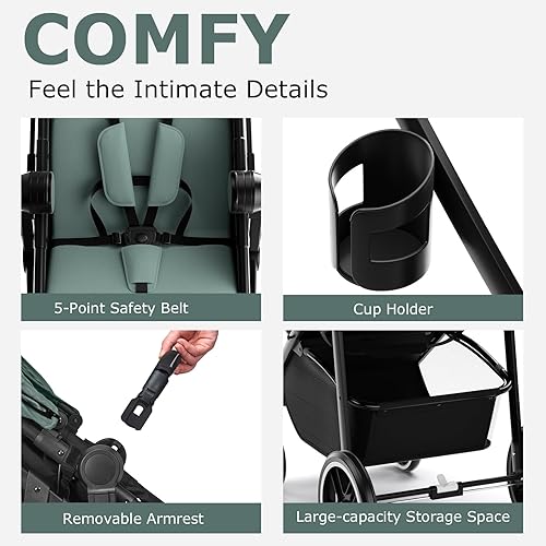 INFANS 2 in 1 Baby Stroller, High Landscape Infant Stroller & Reversible Bassinet Pram, Foldable Pushchair with Adjustable Canopy, Cup Holder, Storage Basket, Suspension Wheels (Grey) - Jamouz