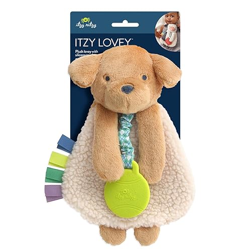 Itzy Ritzy - Itzy Lovey Including Teether - Baby Lovey with Teether, Textured Ribbons & Dangle Arms - Features Crinkle Sound, Sherpa Fabric and Minky Plush (Pink Bunny) - Jamouz