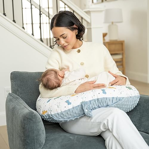 Double-Sided Baby Nursing Pillow Cover Set - 4 Pack - Soft Unisex Breastfeeding Pillow Cover for Girl & Boy with Hanging Loop - Multipurpose Washable Quick-Dry Slipcover Case with Waterproof Liner - Jamouz