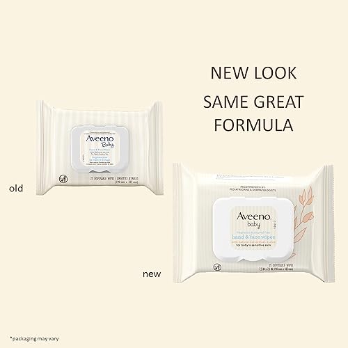 Aveeno Baby Hand & Face Cleansing & Moisturizing Wipes with Oat Extract and Aloe, Fragrance-Free Wipes for Sensitive Skin, Free of Sulfates, Alcohol, Parabens, and Dyes, 25 ct (Pack of 4) - Jamouz
