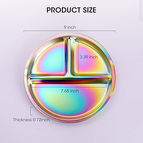 AIEVE Stainless Steel Kids Plates, 4 Pack Round Divided Toddler Plates, Portion Control Plate 9 Inch - Jamouz