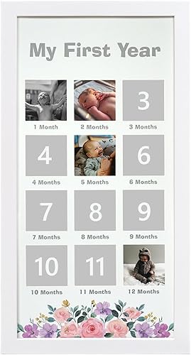My First Year Photo Frame, Baby Keepsake Frame Baby Picture Frame, Baby Milestone Nursery Decor, Baby First Birthday Party Baby Shower Decor - White - Jamouz
