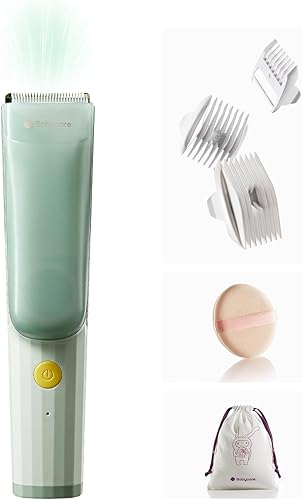 bc babycare Baby Hair Clippers, Ultra Quiet Vacuum Hair Clippers for Kids with 3 Guide Combs, Barber Cape, Clippers & Comb - Cordless Rechargeable Waterproof Toddler Hair Cutting Kit (Green) - Jamouz