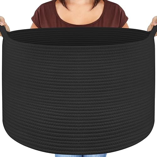 XXXLarge Blanket Basket Living Room - 22' x 22' x 14' Cotton Rope Baskets for Storage - Large Woven Basket for Toys, Towels, Pillows, Clothes- Rope Laundry Basket with Handles - Nursery Hamper Bin - Jamouz