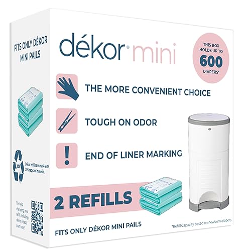 Diaper Dekor Mini Diaper Pail Refills | 2 Count | Most Economical Refill System | Quick & Easy to Replace | No Preset Bag Size Use Only What You Need | Exclusive End-of-Liner Marking - Jamouz