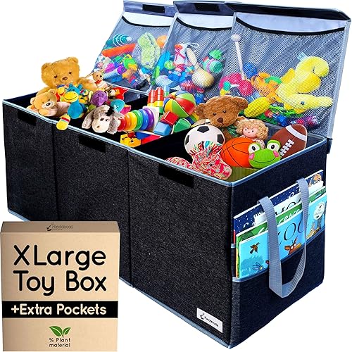 Extra Large Toy Box - Big Toy Box - Sturdy Extra Large Toy Storage Organizer with Pockets - Extra Large Toy Chest 36 x 16 x 12 in - Grey - Jamouz