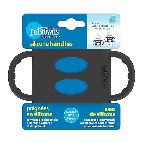 Dr. Brown's Milestones 100% Silicone Baby Bottle Handles, Wide-Neck, Removable Easy-Grip Transitional Sippy Cup Handles, Light Blue, Green, Gray, 4m+, 3 Pack - Jamouz