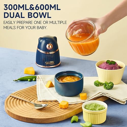 Baby Food Maker with 2 Glass Bowls, Baby Food Processor Set for for Fruit, Vegetable, Meat, Baby Food Blender with Blender/Storage Containers/Spoons,Baby Feeding Essentials Gift(Bear-Blue) - Jamouz