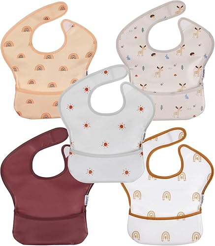 Soarwg Kids Bibs, Baby Bibs, Waterproof Baby Bibs for Boy and Girl, Great Travel Baby Bibs for Eating, Feeding Bibs, 5 Pack - Jamouz
